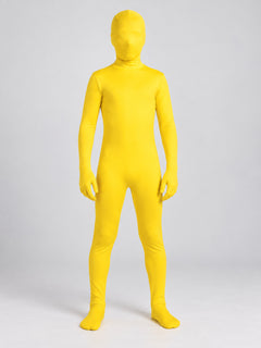Yellow tight-fitting jumpsuit with full head coverage