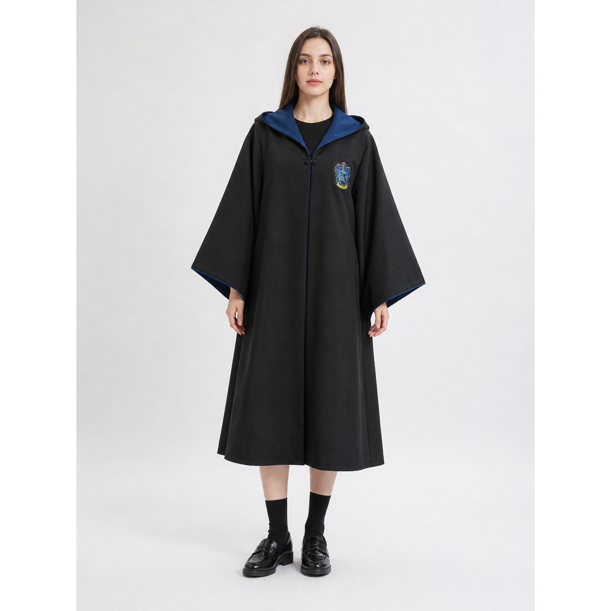 Black Costume Cloak with Blue Hood