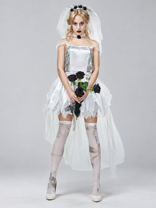 Zombie Bride Costume with Veil and Choker