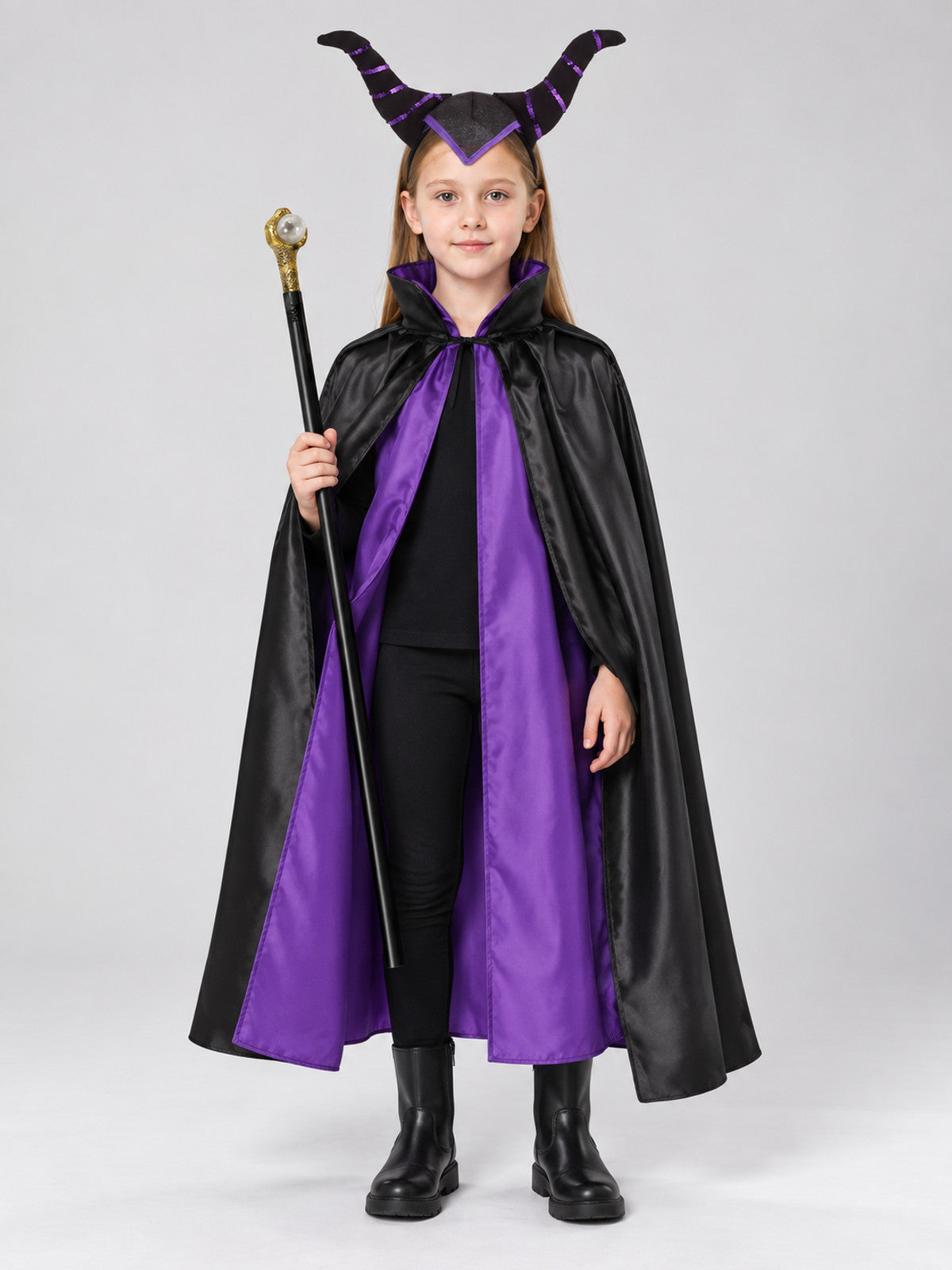 Witch Carnival Costume with Cape on-model view