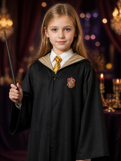 Hooded Wizard Robe Costume Set With Striped Tie, Academy-Style Halloween Outfit on-model view