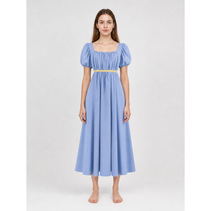Long Dress with a Square Neckline and Puff Sleeves