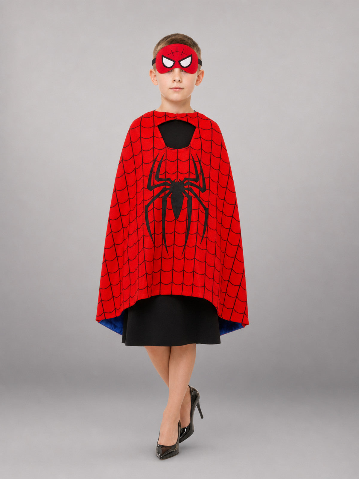Red Carnival Cape with Mask and Web Pattern