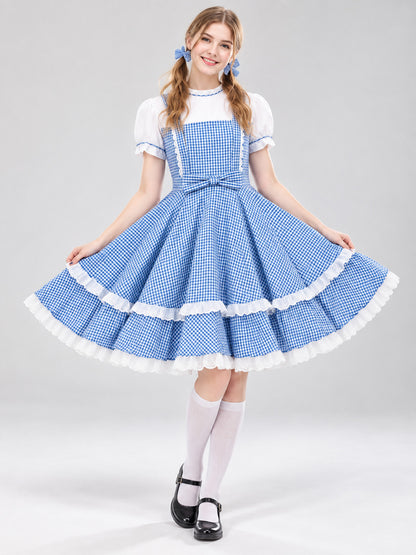 Dorothy Blue Plaid Cosplay Dress with Bow