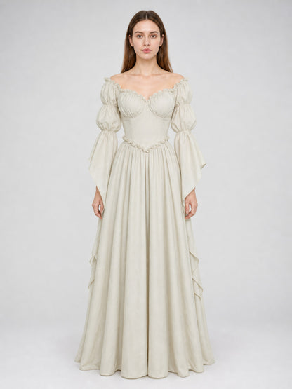Long Vintage-Style Ruffled Dress front view