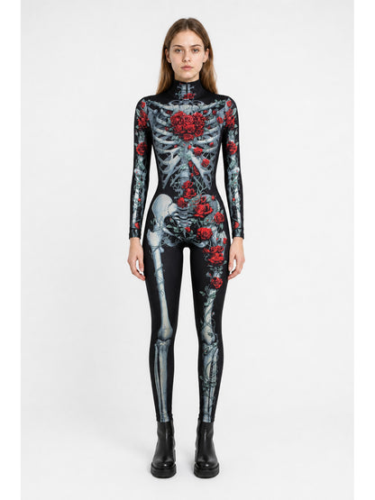 Black Skeleton Jumpsuit with Roses for Halloween main product view