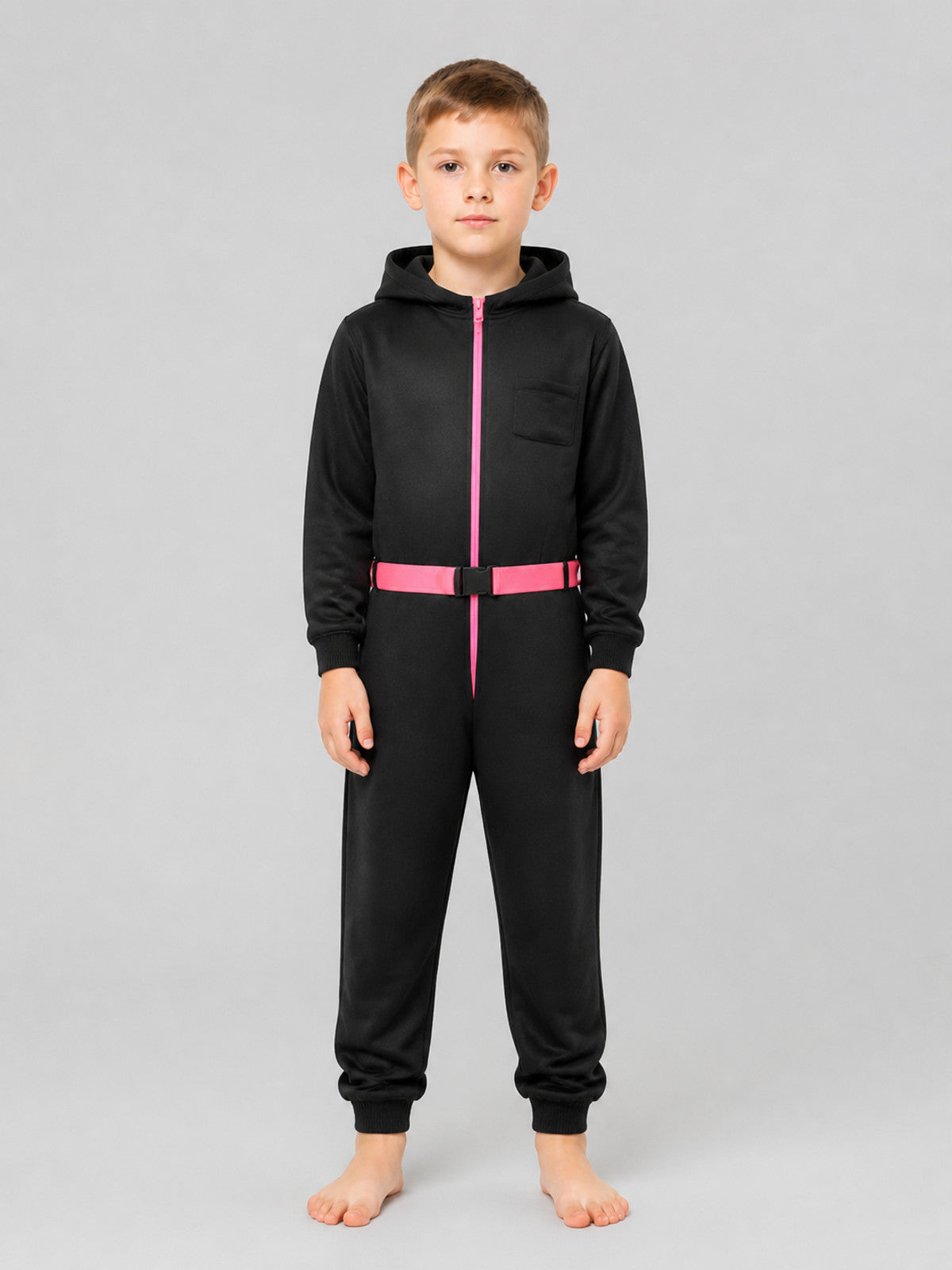 Money Heist Dali Cosplay Costume, Black Jumpsuit on-model view
