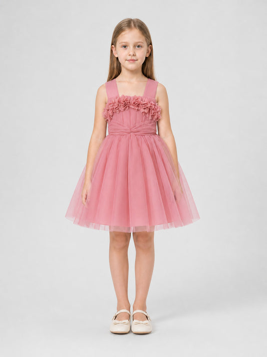 Girls' dressy dress with a full skirt and bow on-model view