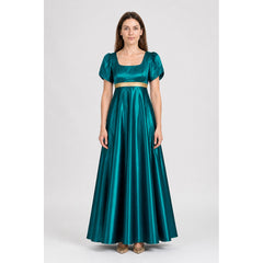 Blue Dress with a Square Neckline and Empire Waist