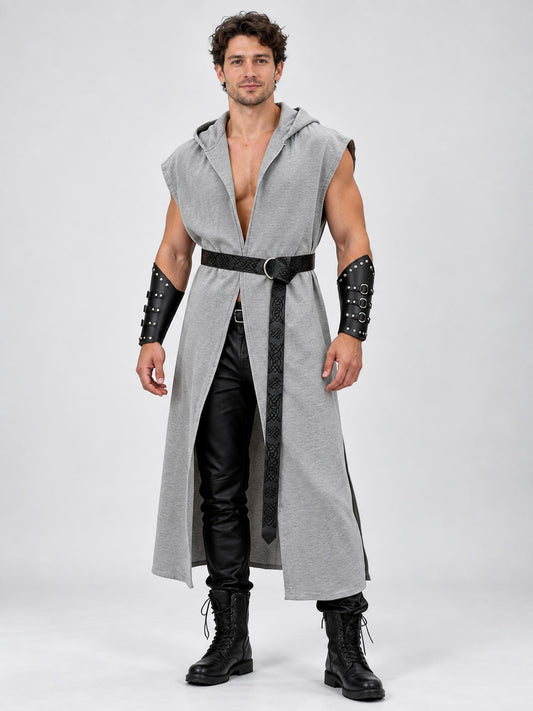 Long Gray Sleeveless Hooded Suit Cape