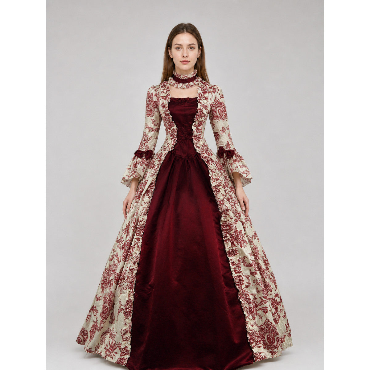 Vintage Dress with an Ornate Pattern and Full Sleeves