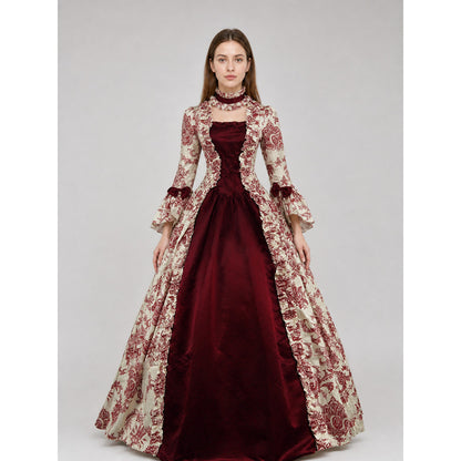 Vintage Dress with an Ornate Pattern and Full Sleeves