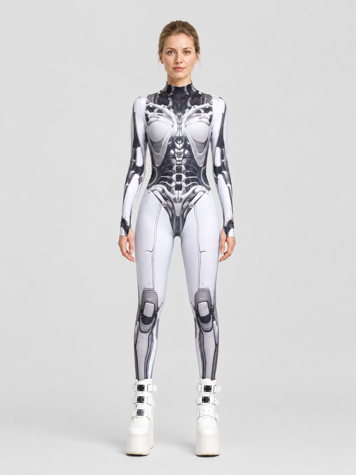 Cyberpunk Robot Jumpsuit with Mechanical Skeleton on-model view