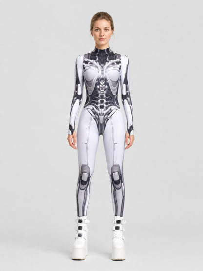 Cyberpunk Robot Jumpsuit with Mechanical Skeleton on-model view