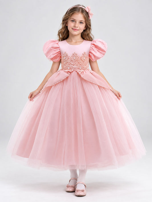 Formal Pink Dress with Lace and Bow