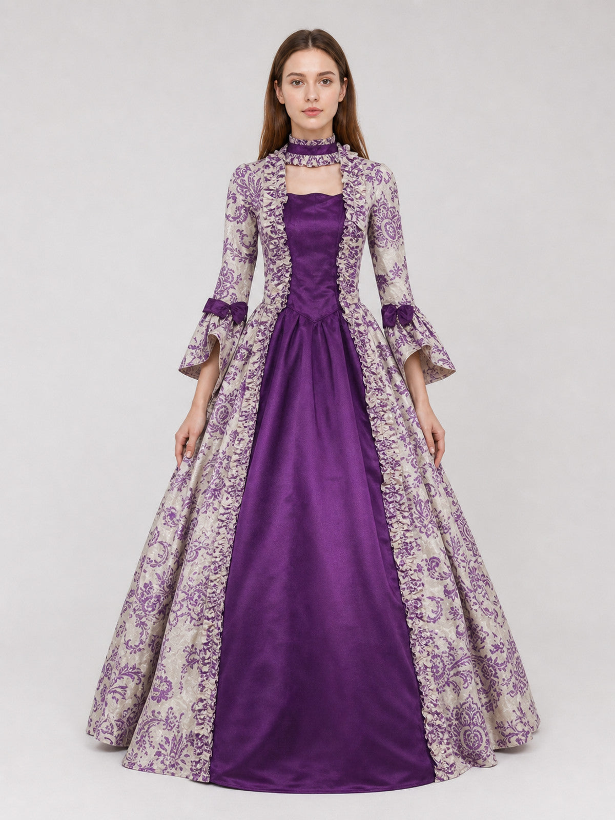Evening Dress with Long Sleeves and a Patterned Bodice on-model view