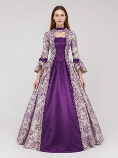 Evening Dress with Long Sleeves and a Patterned Bodice