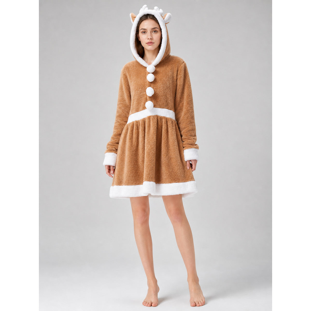 Deer Costume Dress with Hood, Khaki on-model view