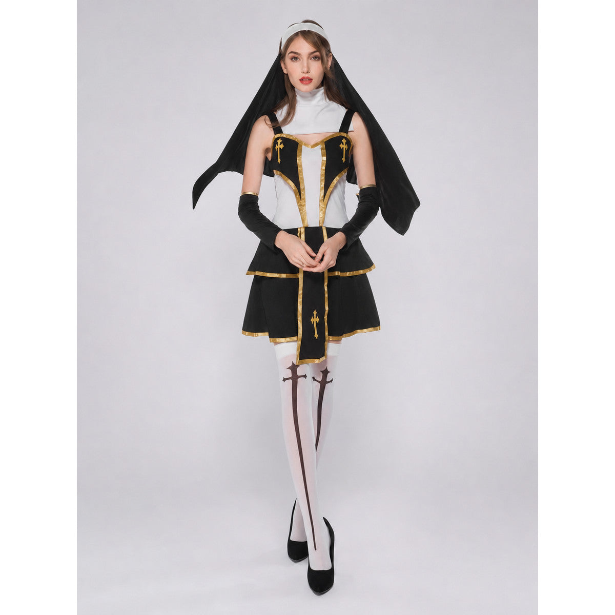 Monastic-style costume for cosplay and Halloween on-model view