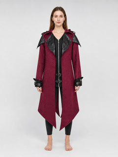 Black long gothic fantasy-style cloak with decorative details, a high collar