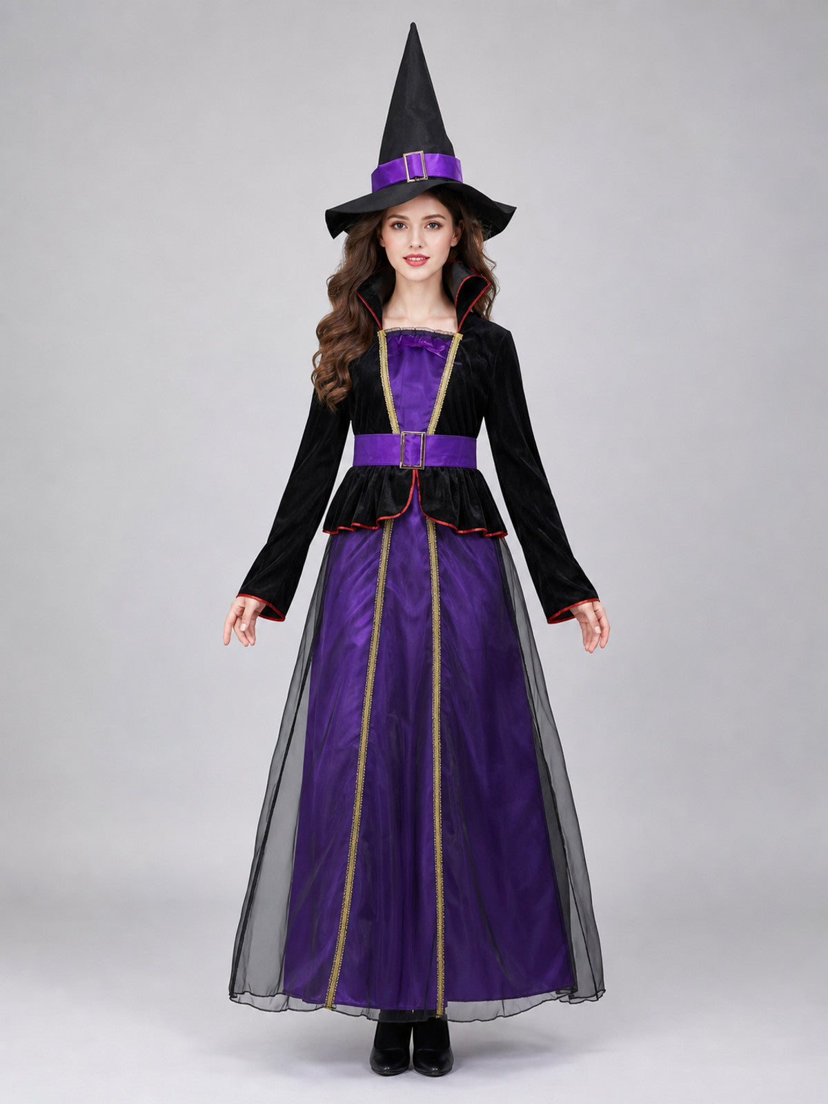 Carnival costume with dress and pointed hat front view