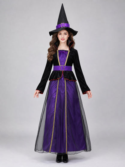 Carnival costume with dress and pointed hat front view