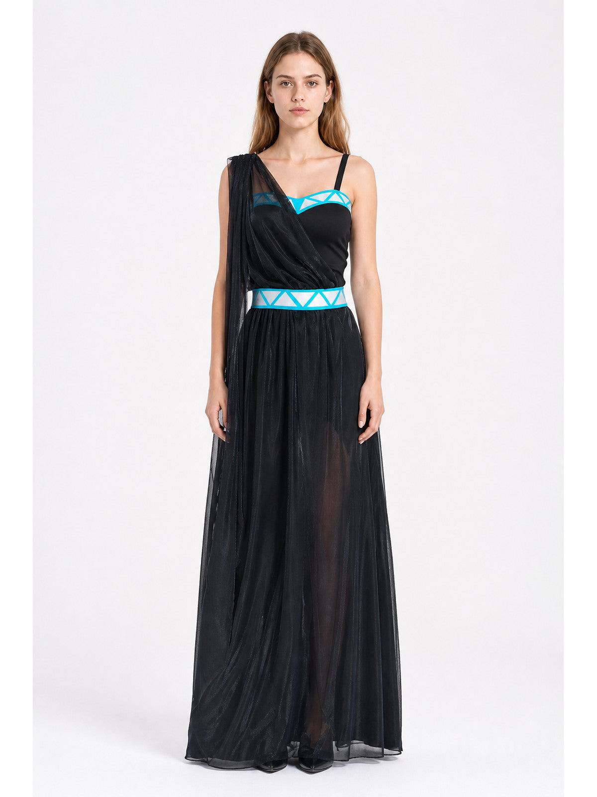 Asymmetrical One-Shoulder Long Black Dress for Cosplay main product view
