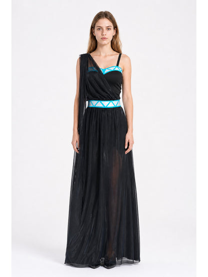 Asymmetrical One-Shoulder Long Black Dress for Cosplay main product view