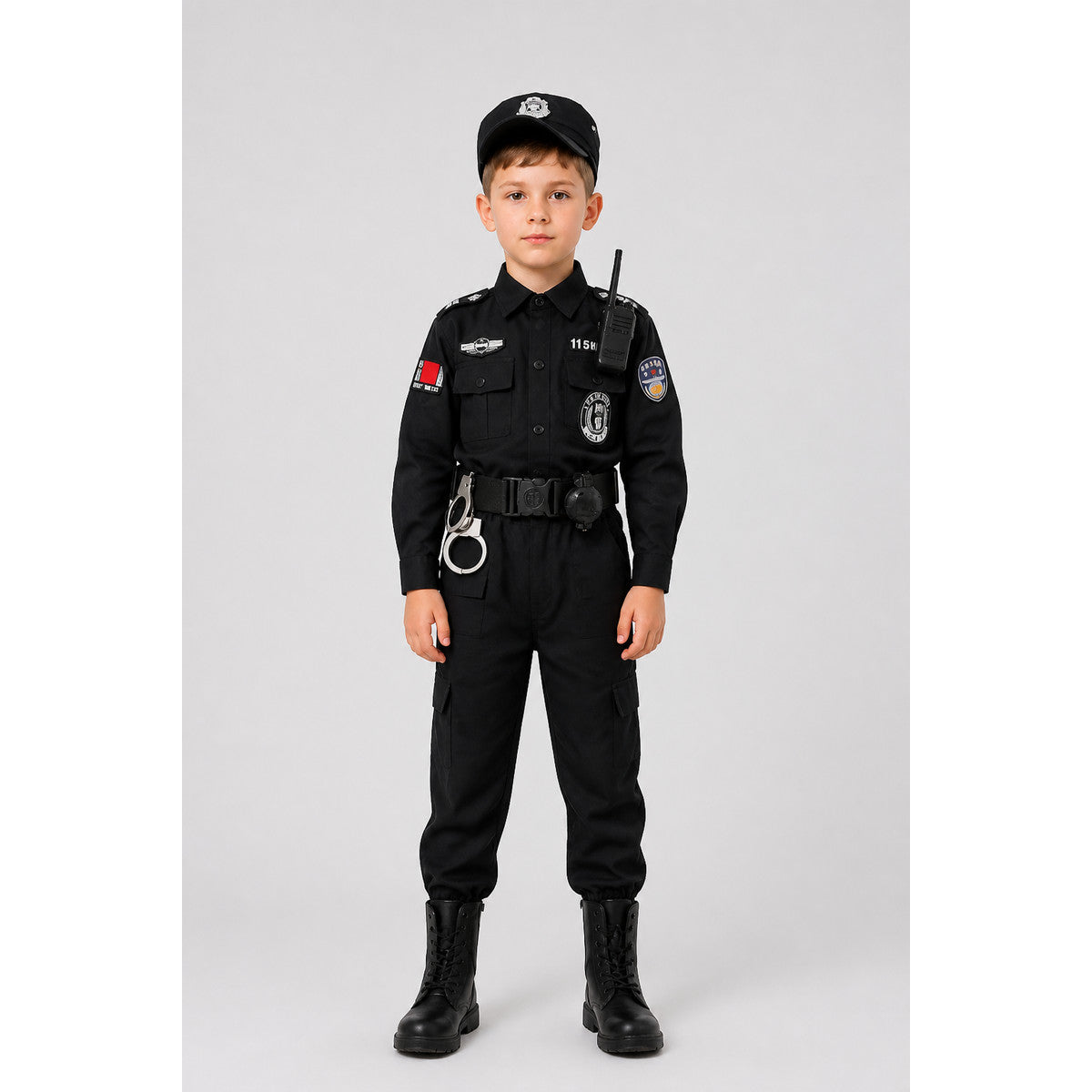 Black Children's Police Officer Costume with Cap and Belt main product view