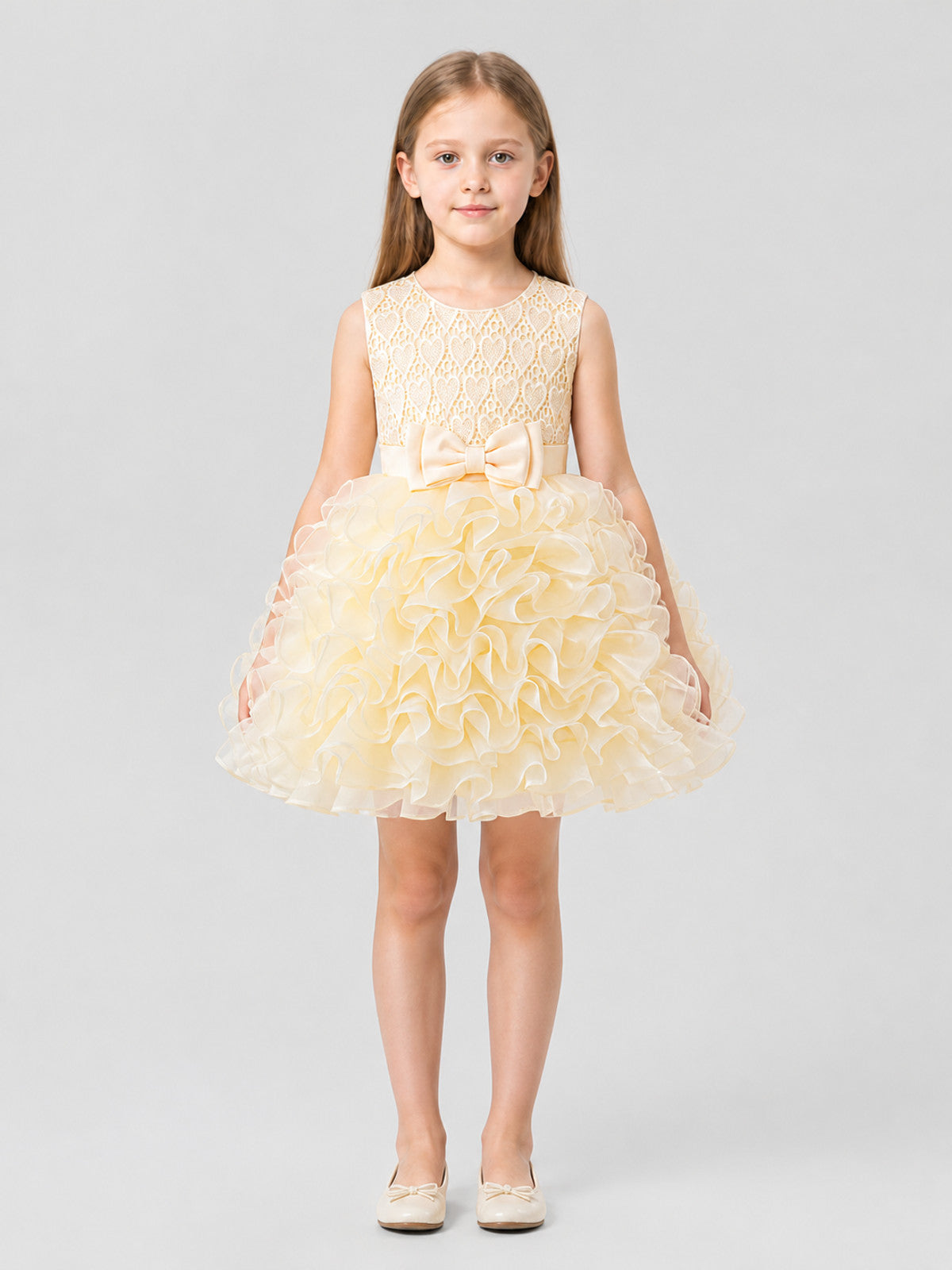 Girls' Dressy Lace Dress with a Full Skirt on-model view