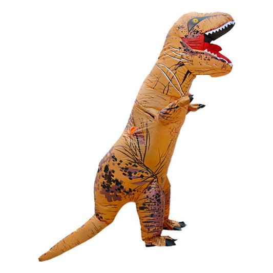 Light brown inflatable T-Rex dinosaur costume, full-body product view on white