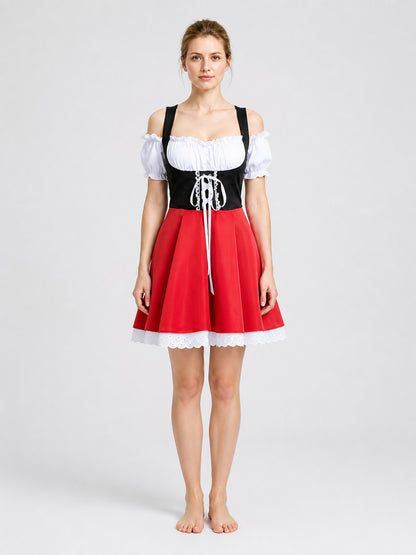 Oktoberfest Dress with Lace-Up Front and Full Skirt on-model view