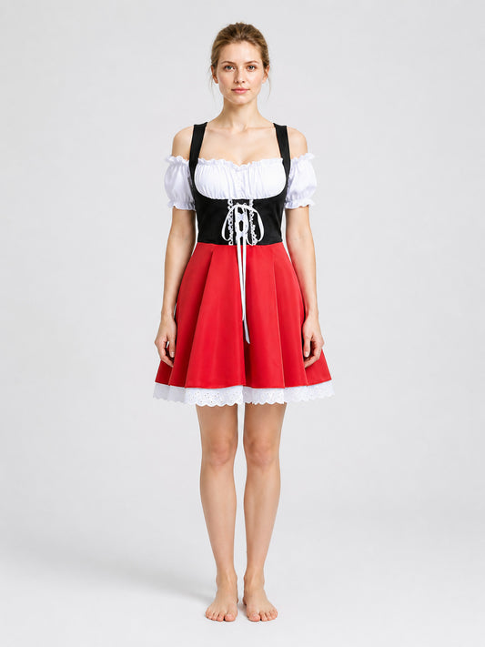 Oktoberfest Dress with Lace-Up Front and Full Skirt on-model view