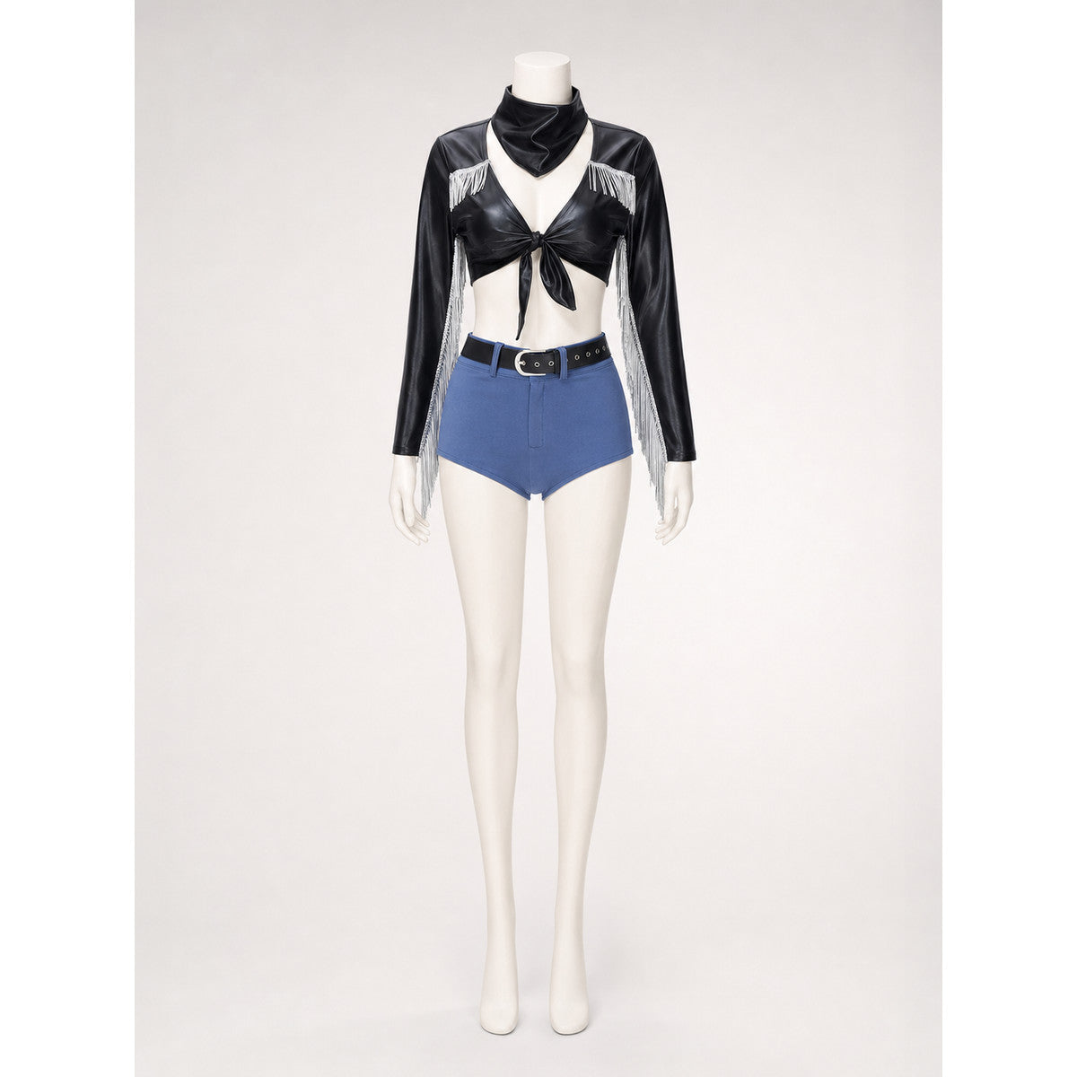 Black Cropped Jacket with Silver Fringe