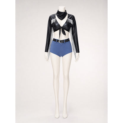 Black Cropped Jacket with Silver Fringe