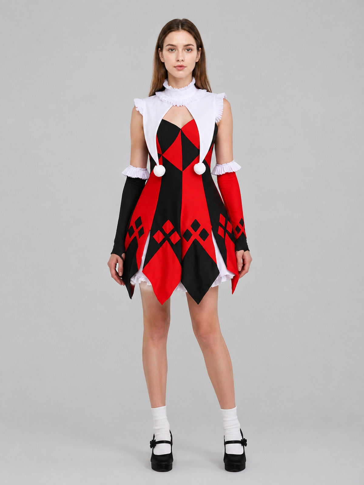 Jester Costume Dress with Diamond Pattern on-model view