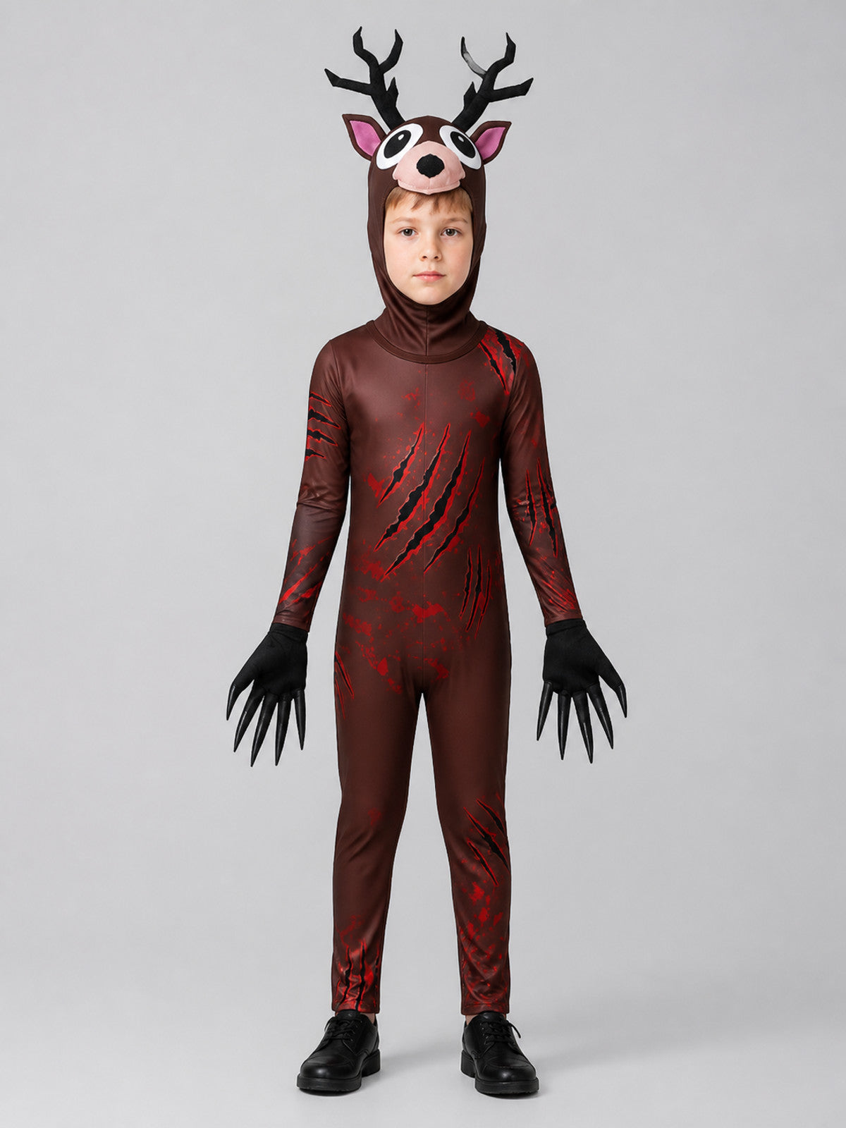 Carnival Costume “Monster Deer” with Antlers and Gloves on-model view