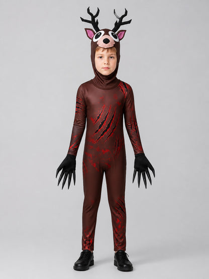 Carnival Costume “Monster Deer” with Antlers and Gloves on-model view