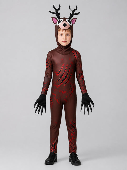 Carnival Costume “Monster Deer” with Antlers and Gloves on-model view