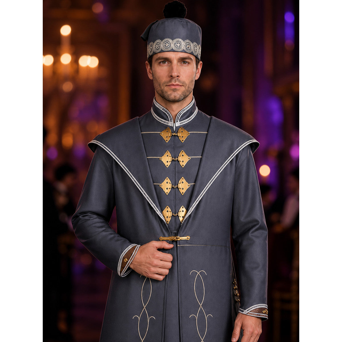 Wizard costume with robe and hat for Halloween on-model view