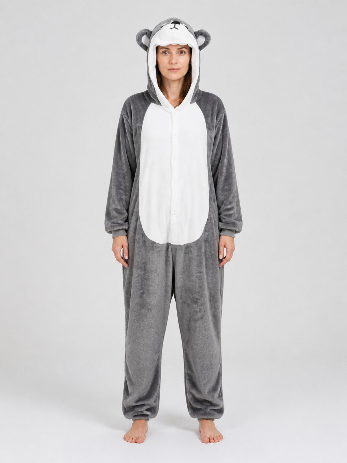 Husky Flannel Hooded Kigurumi Pajama on-model view