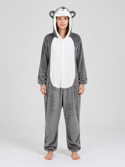 Husky Flannel Hooded Kigurumi Pajama on-model view