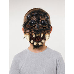 Spider Half Face Latex Mask with Fangs and Fur, Creepy Halloween Costume Headpiece