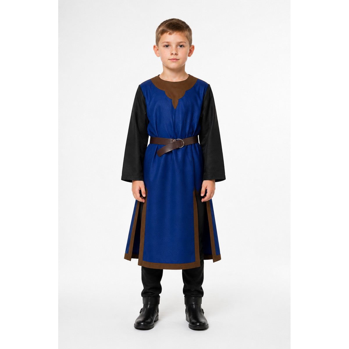 Medieval Robe with Belt and Patchwork, Blue and Brown main product view