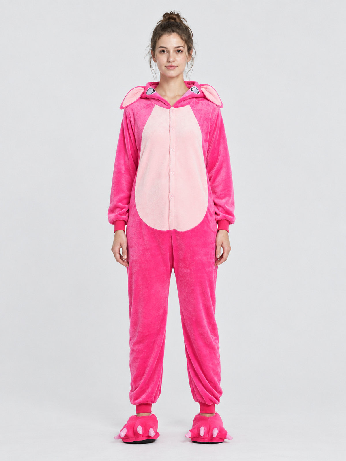Bright Pink Hooded Pajama Jumpsuit with Ears