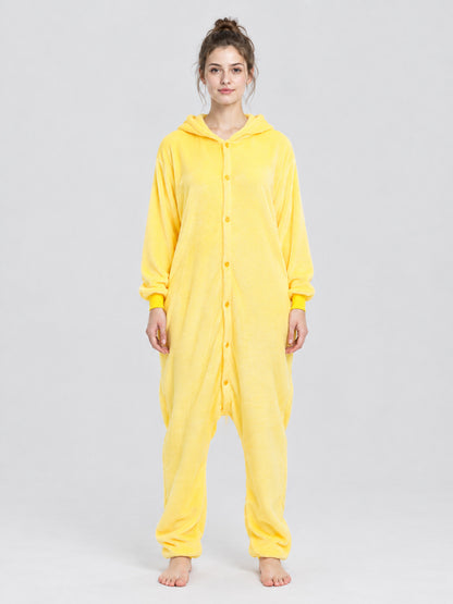 Yellow Hooded Pajama Jumpsuit with Long Sleeves