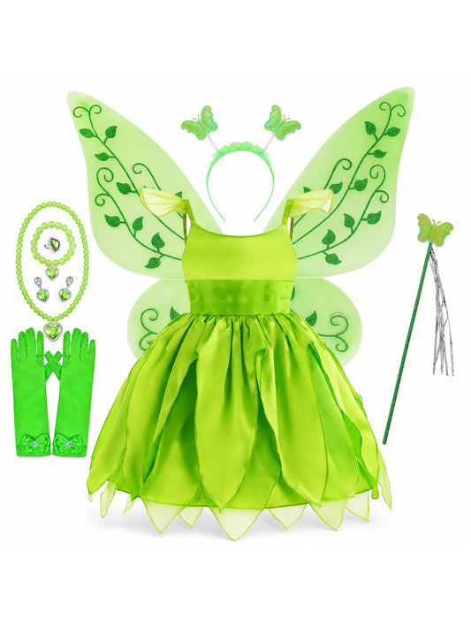 Disney Flower Fairy Dress Up Girls Cosplay Princess Dress Wings Halloween Elves main product view