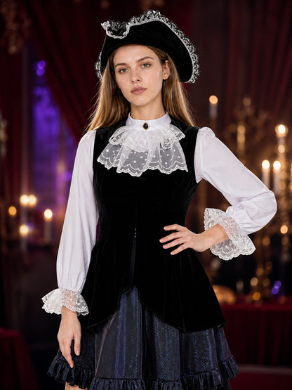 Victorian Pirate Costume with Tricorn Hat for Halloween on-model view