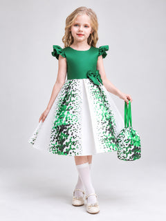 Dress with a Full Skirt in Polka Dots and a Bow