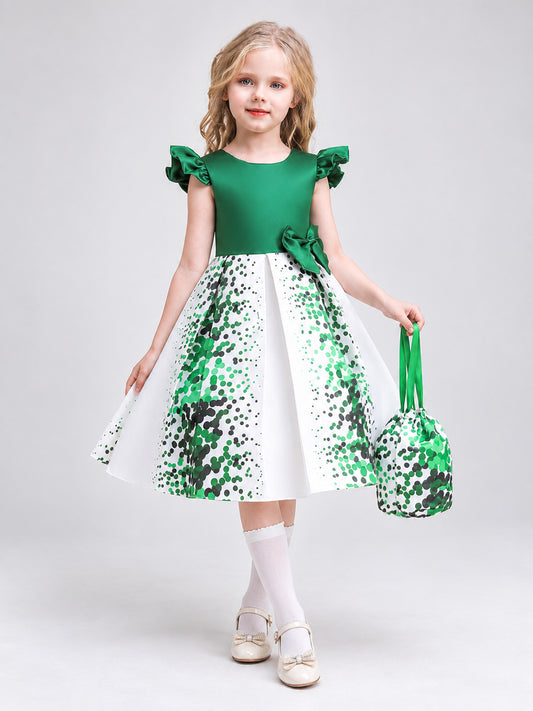 Dress with a Full Skirt in Polka Dots and a Bow